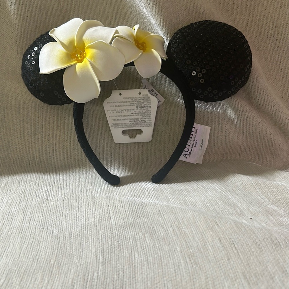 Disney Black Sequin Minnie Ears with White Flowers